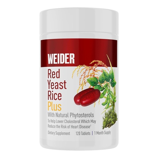 [BRSWGZAZBANR4HL7] Weider Red Yeast Rice Plus - Botanical Dietary Supplement for Heart Health - Antioxidant Wellness Supplement - with Phytosterols & Microalgae - 120 Capsules