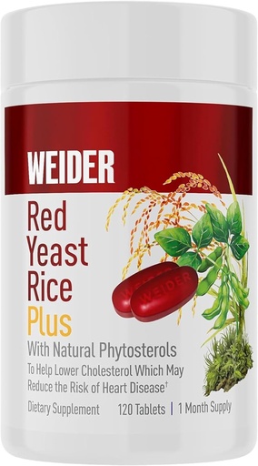 [BRSWGZAZBANR4HL7] Weider Red Yeast Rice Plus 1200mg, mit 850mg Natürliche Phytosterole, Glutenfrei, ein Monat Versorgung