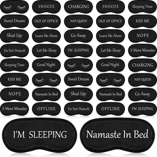 [BRSRMHYHDEBRGHLJ] Eurzom 40 Pcs Funny Sleep Mask Bulk Soft Blackout Adjustable, Black