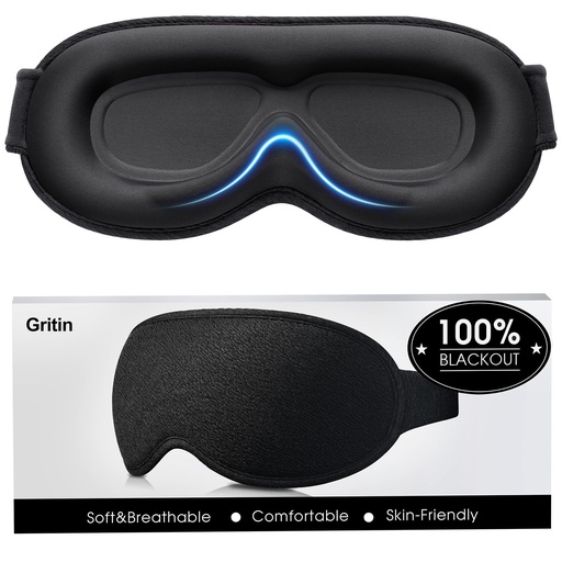 [BRSROAAQDN5BEGTX] Gritin 100% Blackout Sleep Eye Mask for Women Men, Zero Pressure Sleep Mask