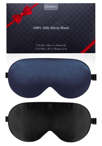 [BRSW2YD2DF7QGALL] BeeVines 100% Mulberry Silk Sleep Mask, Blackout Eye Masks(Black & Blue)