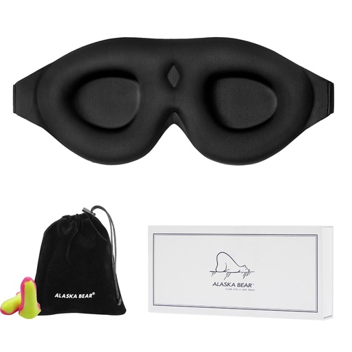 [BRSWGEIZCQJQOA3D] ALASKA BEAR Sleep Mask Memory Foam Contoured Eye Cups for Women and Men, Soft 3D Blackout Eye Mask for Sleeping No Pressure on Eyelids and Eyelashes Protection, Earplugs Set, Black