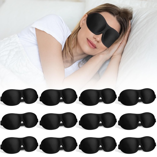 [BRSROAIHA56REC3L] Bonuci 12 Pack Sleep Mask Blackout 3D Eye Mask for Ultralight Sleeping Night Blindfold Eye Covers with Adjustable Strap for Men Women Travel Gift Back and Side Sleeper (Black)
