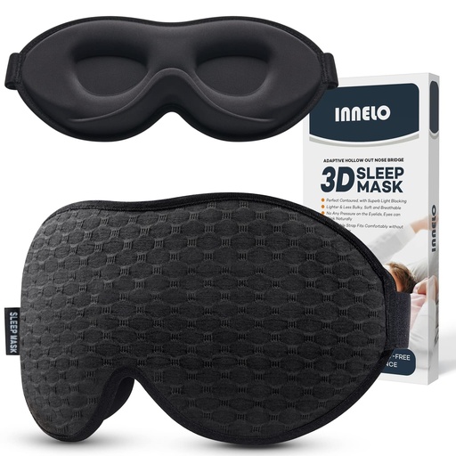 [BRSRMCQCDEAWYCTD] INNELO Sleep Mask for Side Sleeper, 3D Zero-Pressure, 100% Blackout, Nap
