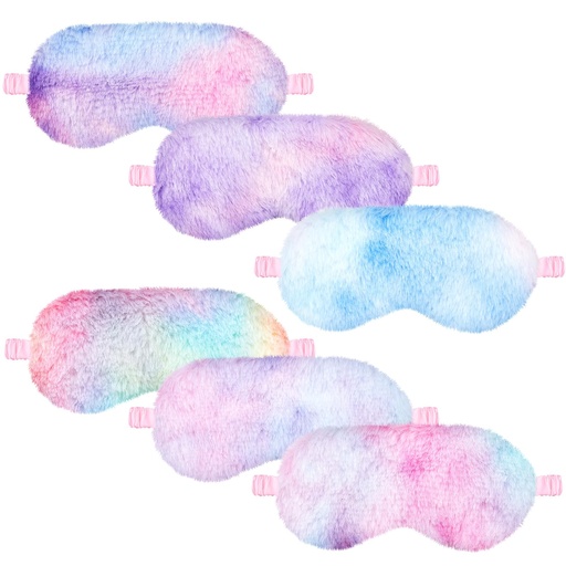 [BRSROGQDOR6A2DT5] Cuffbow 6 Pack Fuzzy Sleep Masks Plush Eye Mask,Tie Dye,Rainbow