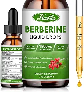 [BRSROAANOQNBUDT6] Berberine Supplement 1500mg, Organic Berberine Liquid Drops with Ceylon Cinnamon, Bitter Melon, Sugar-Free & Vegan Supplement Supports Immune System & Gastrointestinal Care - 4 FL Oz