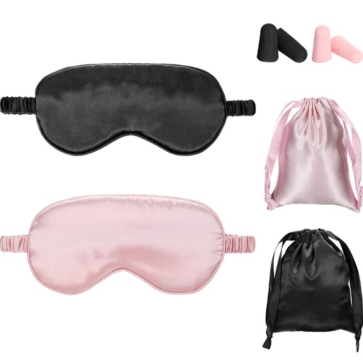 [BRSWYC34A4NBOCL4] Geyoga Silk Satin Sleep Mask with Ear Plugs, Blindfold,Black, Pink