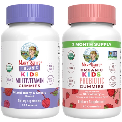 [BRSRABL4OIFAMEQV] MaryRuth Organics Gummies for Kids–Multivitamin (Mixed Berry & Cherry), & Probiotic (Strawberry) | USDA Organic, No Gelatin! | Vitamins for Immunity, Gut Health, & Overall Wellness | Vegan, Non-GMO