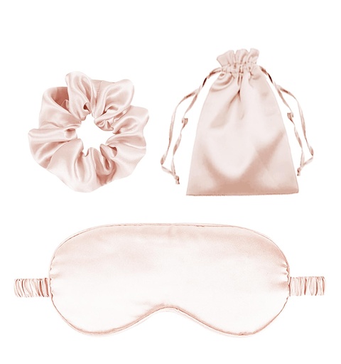[BRSRECAOAV6QKFDZ] 3Pcs Satin Eye Mask Silk Sleep Masks Set Silky Blindfold Eyeshade Blackout Eyes Cover Pouches Bag Scrunchy Wedding Gift