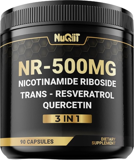 [BRSRAGQOPIGRGFDA] NAD+ Supplement with Nicotinamide Riboside, Resveratrol, Quercetin - 90 Count - 90 Days Supply
