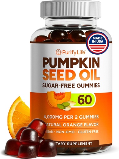 [BRSRMEIYC57QKHLG] Sugar-Free Pumpkin Seed Oil Gummies (4,000mg/serving) Pumpkin Seed Oil for Hair Growth, Youthful Skin, Prostate Health, Immune & Urinary Tract Support-Natural Source of Essential Fatty Acids-60 Chews