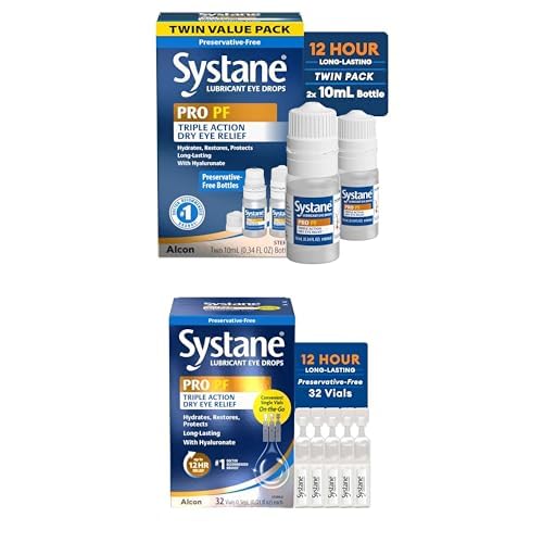[BRSRGCDRA4IR4AA4] Systane PRO PF Lubricating Eye Drops for Dry Eyes, 2 x 10 mL, Preservative Free with Hyaluronate, Triple-Action Formula to Hydrate, Restore & Protect, Multi-Dose Bottle + 32 Vials