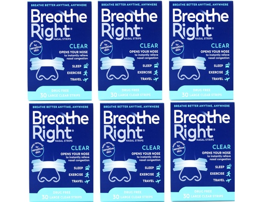 [BRSWIFYTCQOBYFL4] Breathe Right Nasal Strips Clear For Sensitive Skin Large 30 Each (Packs of 6)
