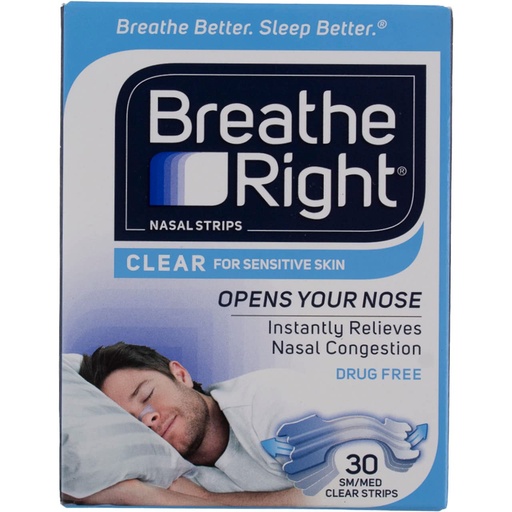 [BRSWIFI7AQPGIH3M] Breathe Right Nasal Strips, Small/Medium, Clear, 30 Count (Pack of 3)