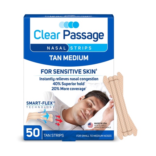[BRSW2FQNAEAR6AYV] Clear Passage Nasal Strips, Tan Small/Medium, 50 Count