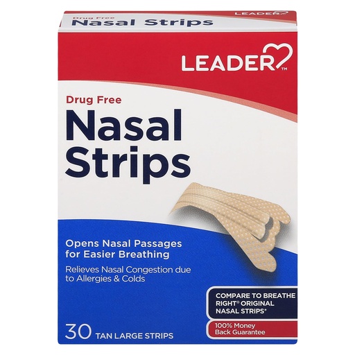 [BRSWKHQRDMPA2DL4] LEADER Nasal Strips Tan Large, 30 Count per Box Reduces Snoring and Improves Breathing (4 Boxes)