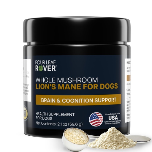 [BRSROED6O4JWCDTL] FOUR LEAF ROVER - Lion's Mane Mushrooms for Dogs - Supports Healthy Brains and Nervous Systems in Dogs of All Ages - Organic Whole Mushrooms - 3rd Party Tested - 60 Day Large Dog Supply