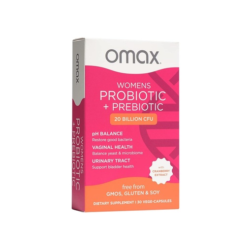 [BRSWYEA5B4NAI3Q3] Omax3 Prebiotics and Probiotics Complex for Women, pH Balance, Vag Health, Urinary Tract, Yeast & BV Prevention, Lactobacillus & Bifidobacterium | Vegan, Organic, Gluten Free | 30 Vege-Capsules