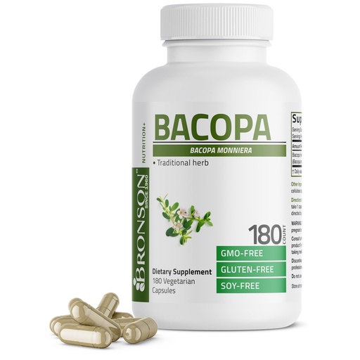 [BRSROYYYOENBMGTX] Bronson Bacopa Supports Healthy Brain Function and Mental Performance, Traditional Herb, Non-GMO, 180 Vegetarian Capsules