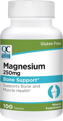[BRSRMGT7AFYB4EL6] Quality Choice Magnesium Oxide 250 mg Tablets, Gluten Free Dietary Mineral Supplement for Muscle Heart, Bone and Nerve Health Support, 100 Count Bottles