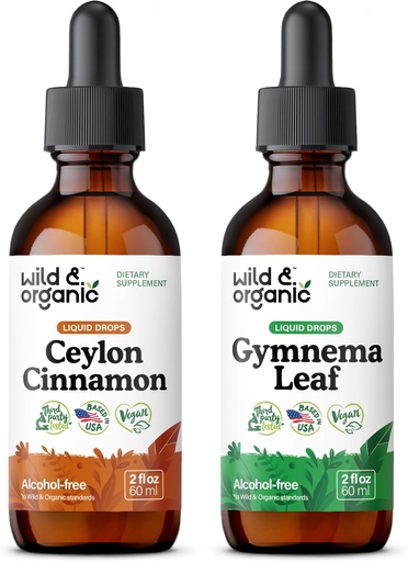 [BRSRABD5C4MQICA3] Wild & Organic Ceylon Cinnamon Tincture 2 fl oz & Gymnema Leaf Tincture 2 fl oz