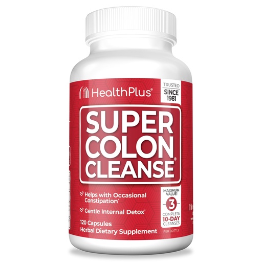 [BRSWIYQYOAIBA232] Health Plus Super Colon Cleanse 30 Day Supply of Gentle Gut Cleanse Detox, Psyllium Husk, Probiotics for Constipation Relief & Digestive Support, 120 Capsules