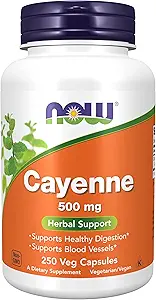 [BRSWIYQEAQNB2ED6] NOW Foods Supplements, Cayenne (Capsicum annuum) 500 mg, Herbal Support, for Digestive Health, 250 Veg Capsules