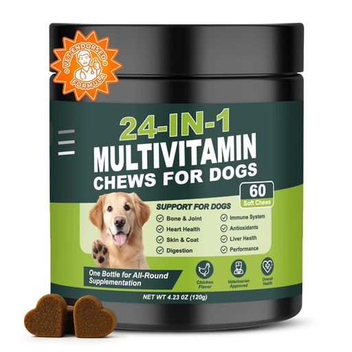 [BRSRYZAPBMMRYC3V] 24-in-1 Dog Vitamins and Supplements 60 Ct Daily Multivitamin for Dogs