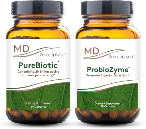 [BRSRA2QLDMNR63DJ] MD Prescriptives PureBiotic and ProbioZyme Bundle - Digestive & Gut Health Supplement - 60 Capsules/90 Capsules