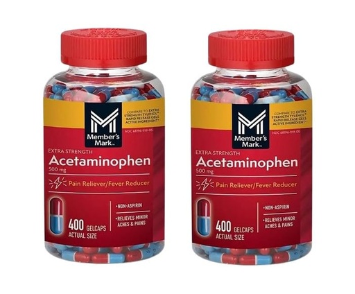 [BRSRE23YCJ7A2EI2] Extra Strength Acetaminophen 500mg Gelcaps – 400 Count (Pack of 2)