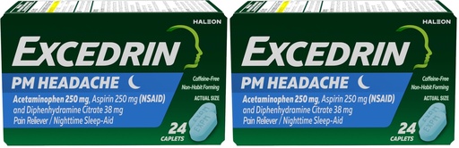 [BRSRGGQNBUBR4CA6] Excedrin PM for Headache Relief,Acetaminophen 250mg,Aspirin 250mg,Diphenhydramine Citrate 38mg,Pain Reliever,Nighttime Sleep-Aid,24 Count (Pack of 2)