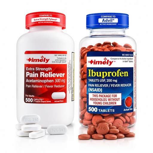 [BRSRY2Y2BV7QOF34] TIME-Cap Labs Pain Relief Bundle, Ibuprofen 200 mg Coated Tablets and Extra Strength Acetaminophen 500 mg Caplets, 500 Count Each