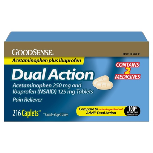 [BRSRGC34CECG2C3J] GoodSense Dual Action Acetaminophen 250 mg and Ibuprofen (NSAID) 125 mg Tablets, Pain Reliever for Headache Relief, Arthritis Pain Relief and More, 216 CT