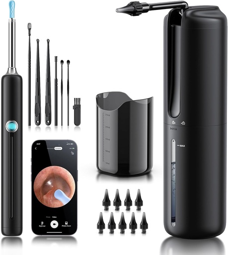 [BRSROZI3OBYB4G3P] Ear Wax Removal - Electric Ear Irrigation Flushing System with 4 Pressure Modes, Ear Cleaner with Camera, 1080P Otoscope, Ear Cleaning Tool with 7 Pcs Ear Set, Safe and Effective Earwax Removal Kit