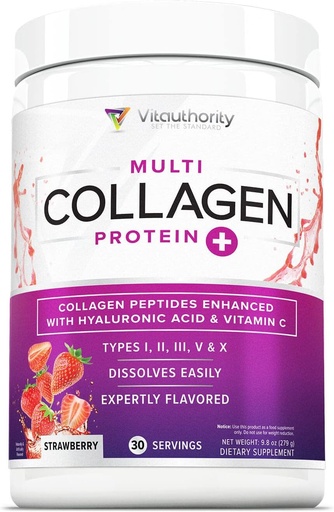 [BRSWY2YNCN6QOELJ] Multi Collagen Peptides Powder for Women - Hydrolyzed Flavored Collagen Powder for Women with Types I II III V & X Vitamin C & Hyaluronic Acid for Hair Skin and Nails (Strawberry) - 30 Servings