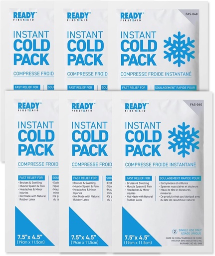 [BRSRMAIEB56QAFLU] Ready First Aid Instant Cold Packs for Injuries 7.5 x 4.5" (6 Pack, Medium)
