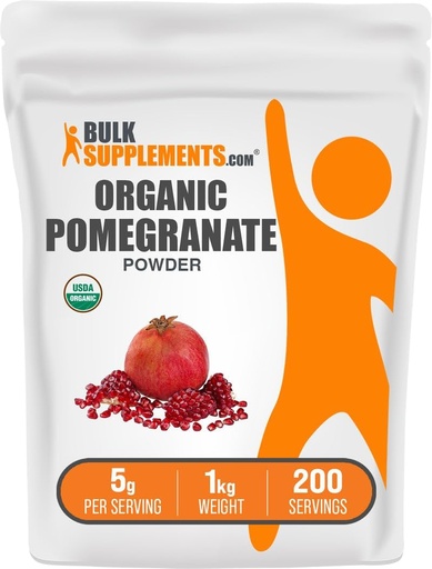 [BRSWYZIYCUIAMCL6] BulkSupplements.com Organic Pomegranate Powder - Pomegranate Supplement for Immune Support, Herbal Supplement - Gluten Free, 5g per Serving, 1kg (2.2 lbs) (Pack of 1)