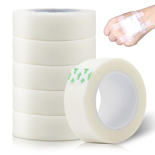 [BRSROAICOUHBEHLB] Breathable Medical Tape, 6 Rolls 0.5inch x 10yard Waterproof First Aid Tape, Clear Medical Tape for Snore Reducing, First Aid, Personal Use (White)