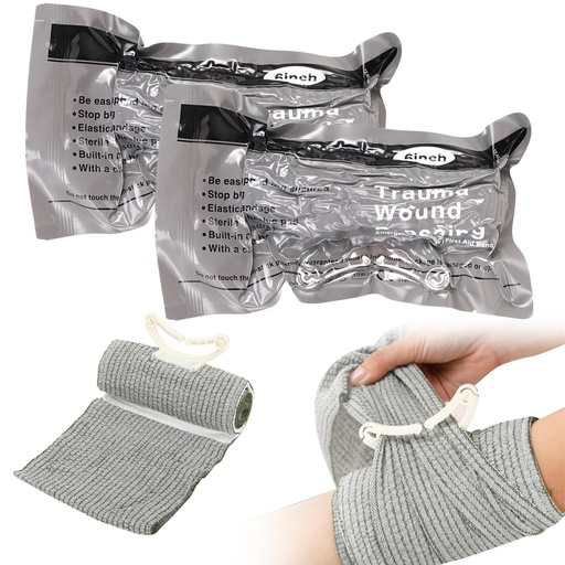 [BRSRAHADCQOWE3I7] 6" Emergency Bandage Compression Trauma Wound Dressing Vacuum Sterile Israeli Bandages Hemostatic for First Aid Emergency Battle Self-Rescue