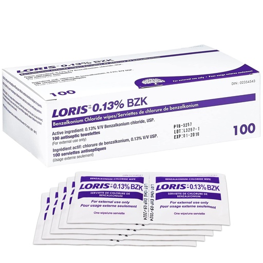 [BRSWGYYOOIBQGCLJ] Loris 0.13% Benzalkonium Chloride wipes 100 Antiseptic Towels