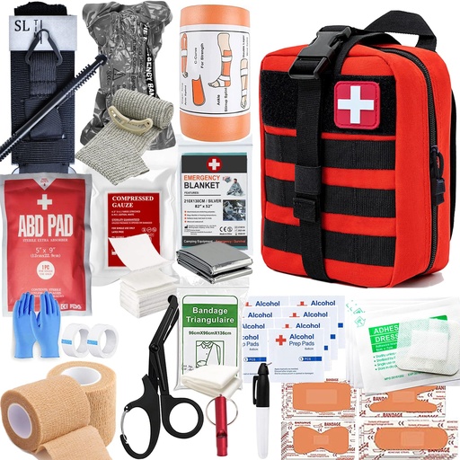 [BRSRGBQZBEFBGAL6] IFAK Trauma kit with Tourniquet | Israeli bandage | Splint | Compressed gauze | bleeding control bandages for Tactical First Aid Kit camping, hunting, hiking (Red)