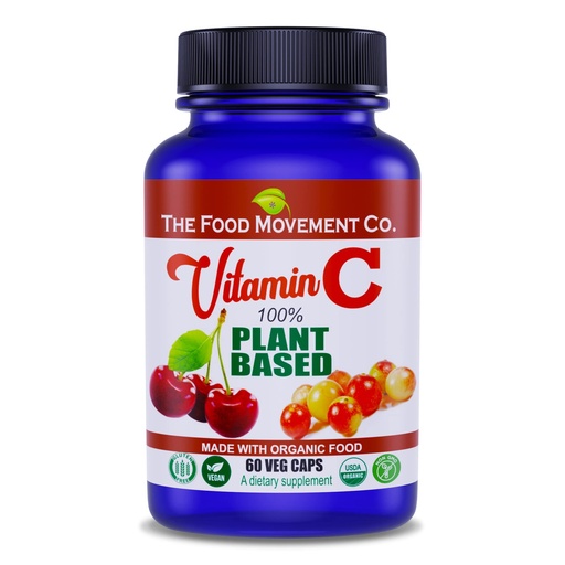 [BRSW2AD7CUHWGDQ2] THE FOOD MOVEMENT CO. 100% Plant-Based Vitamin C 60 Capsules 125mg - Adults Immune System Antioxidant Support Dietary Supplement - Whole Food Vegan Supplements from Organic Non-GMO Gluten-Free Fruits