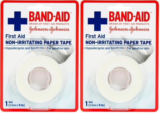 [BRSREGQ7B4HWGADU] Band-Aid First Aid Non-Irritating Paper Tape 2.5cm x 9.1m 2 Pack