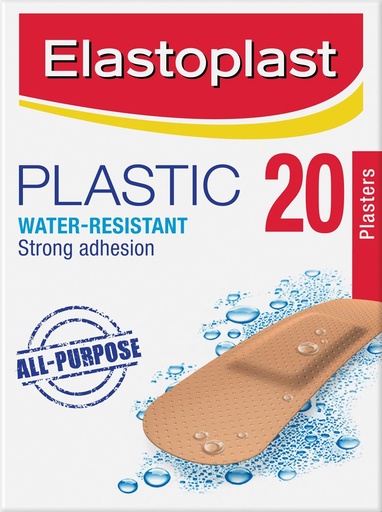 [BRSWIELYCUJREDDK] Elastoplast Plastic Water Resistant Plasters (20 Pack) | With Bacteria Shield | All-Purpose First Aid Bandages | Repels Water & Dirt | Strong Adhesion | Breathable Material | Protects Minor Wounds