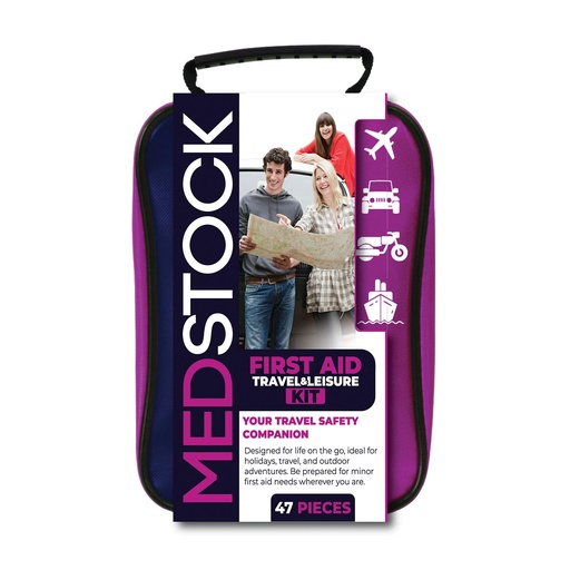 [BRSRGCACCQMWGADG] MEDSTOCK Travel & Leisure First Aid Kit – 47 Piece Portable Emergency Medical Kit for Travel, Car, Camping, Hiking & Outdoor Use | Compact Lightweight Case with Bandages & Essentials