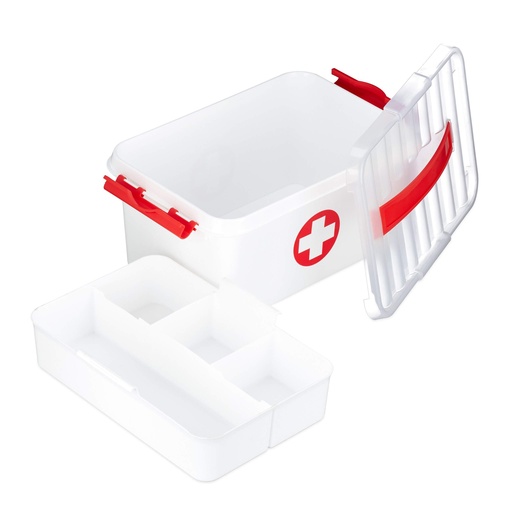 [BRSWGBA2AR7Q2G33] Relaxdays First Aid Box, Shelves, Medical Case to Keep Medications Safe, Plastic, HWD: 21x30x14.5 cm, White
