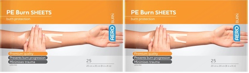 [BRSRG23YCN7BGCI2] AEROBURN Polyethylene Burn Sheet, sterile low‑adherent clear PE burn sheet barrier for first aid and clinical protection, latex free and conformable for monitoring, coverage 20 cm x 20 cm, box of 25