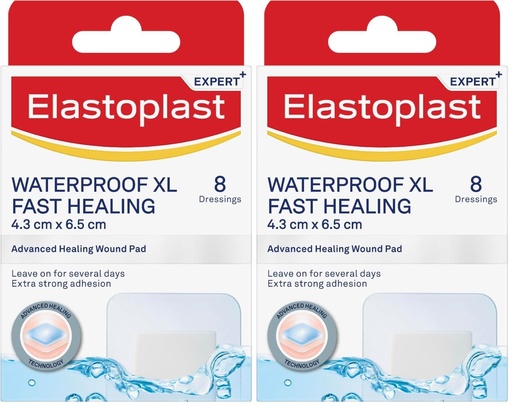 [BRSRGZQKA4AWGYD7] Elastoplast Waterproof XL Fast Healing Wound Dressings 6.5cm x 4.3cm (16 Pack) | Reduces Risk of Scarring | Extra Strong Adhesion | Waterproof Plaster | Protects Wounds from Dirt & Bacteria