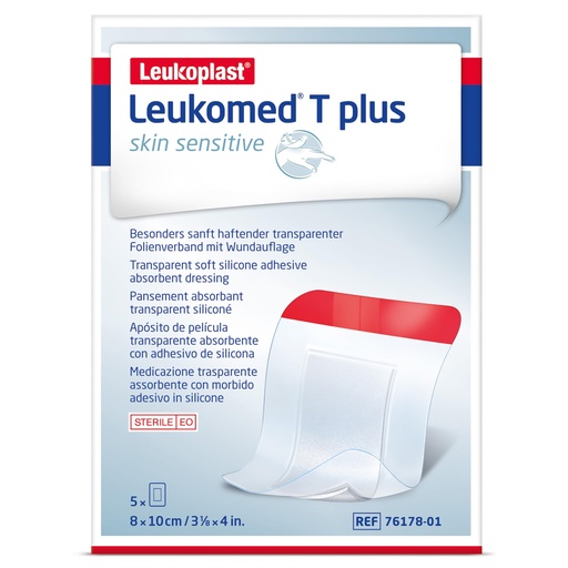 [BRSWYFT4CQIGGADU] BSN Leukomed T Plus Skin Sensitive Dressing Pad, 8 cm x 10 cm Size (Pack of 5)