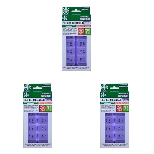 [BRSRG2QRDMCBYCLU] 1st Care Weekly Pill Organiser, Blue/Purple (Pack of 3)